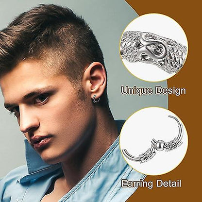 14mm Men's Titanium Steel Hoop Earrings Set - Black & Silver, Punk Rock Style Kemu |Fashion Home Kitchen Beauty