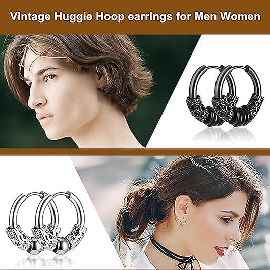 14mm Men's Titanium Steel Hoop Earrings Set - Black & Silver, Punk Rock Style Kemu |Fashion Home Kitchen Beauty