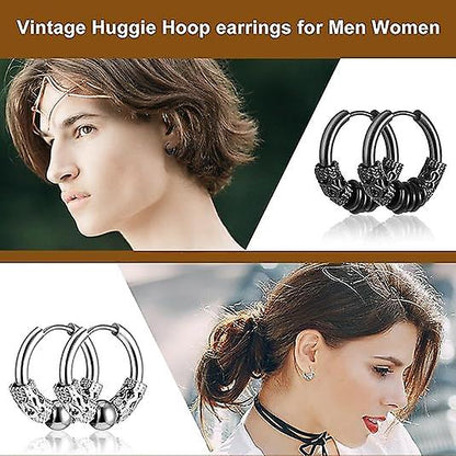 14mm Men's Titanium Steel Hoop Earrings Set - Black & Silver, Punk Rock Style Kemu |Fashion Home Kitchen Beauty