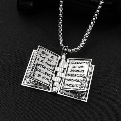 2PCS Holy Bible Book Pendant Necklace for Women Men Fashion Retro Scripture Miniature Readable Bible Openable Prayer Verse Adjustable Chain Necklace Christmas Charm Jewelry