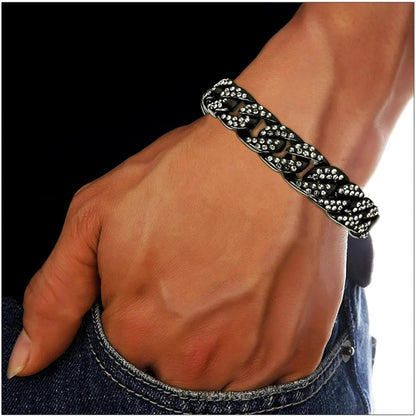Mens Womens Cuban Link Bracelet Hip Hop Bracelet Gold Chain Bracelet Iced Out Curb Cuban 18k Gold Plated Bracelet With Clear Rhinestones (A-T-Black-8.74in) Kemu |Fashion Home Kitchen Beauty