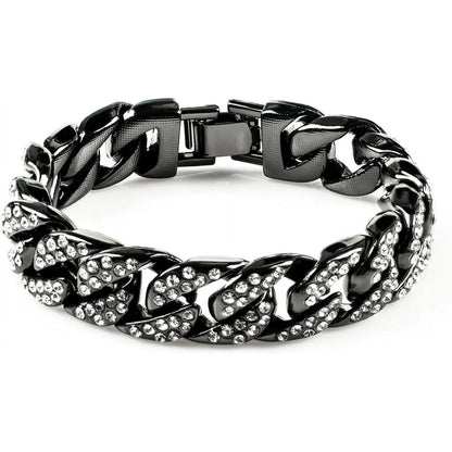 Mens Womens Cuban Link Bracelet Hip Hop Bracelet Gold Chain Bracelet Iced Out Curb Cuban 18k Gold Plated Bracelet With Clear Rhinestones (A-T-Black-8.74in) Kemu |Fashion Home Kitchen Beauty