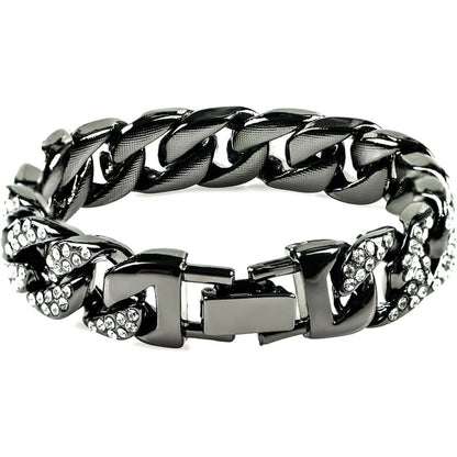 Mens Womens Cuban Link Bracelet Hip Hop Bracelet Gold Chain Bracelet Iced Out Curb Cuban 18k Gold Plated Bracelet With Clear Rhinestones (A-T-Black-8.74in) Kemu |Fashion Home Kitchen Beauty