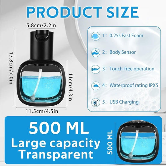 500ml Touchless Automatic Soap Dispenser with USB-C Charging, compatible with Liquid Soap, Black