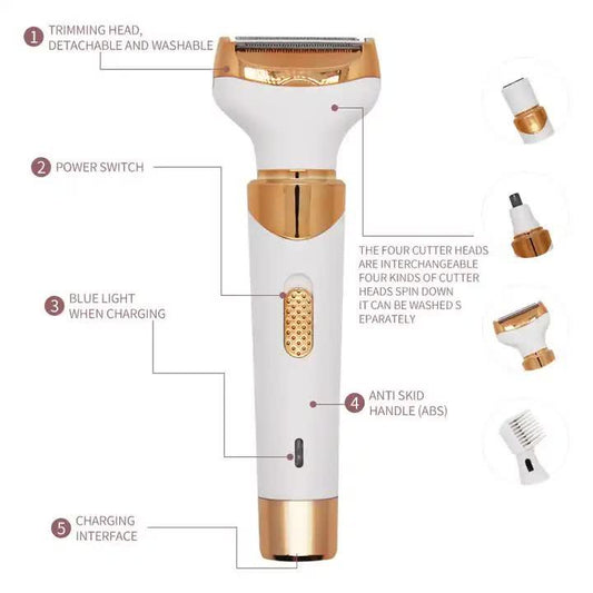 Women's 4-in-1 Electric Hair Removal Razor for Bikini, Underarm and Body Grooming, White