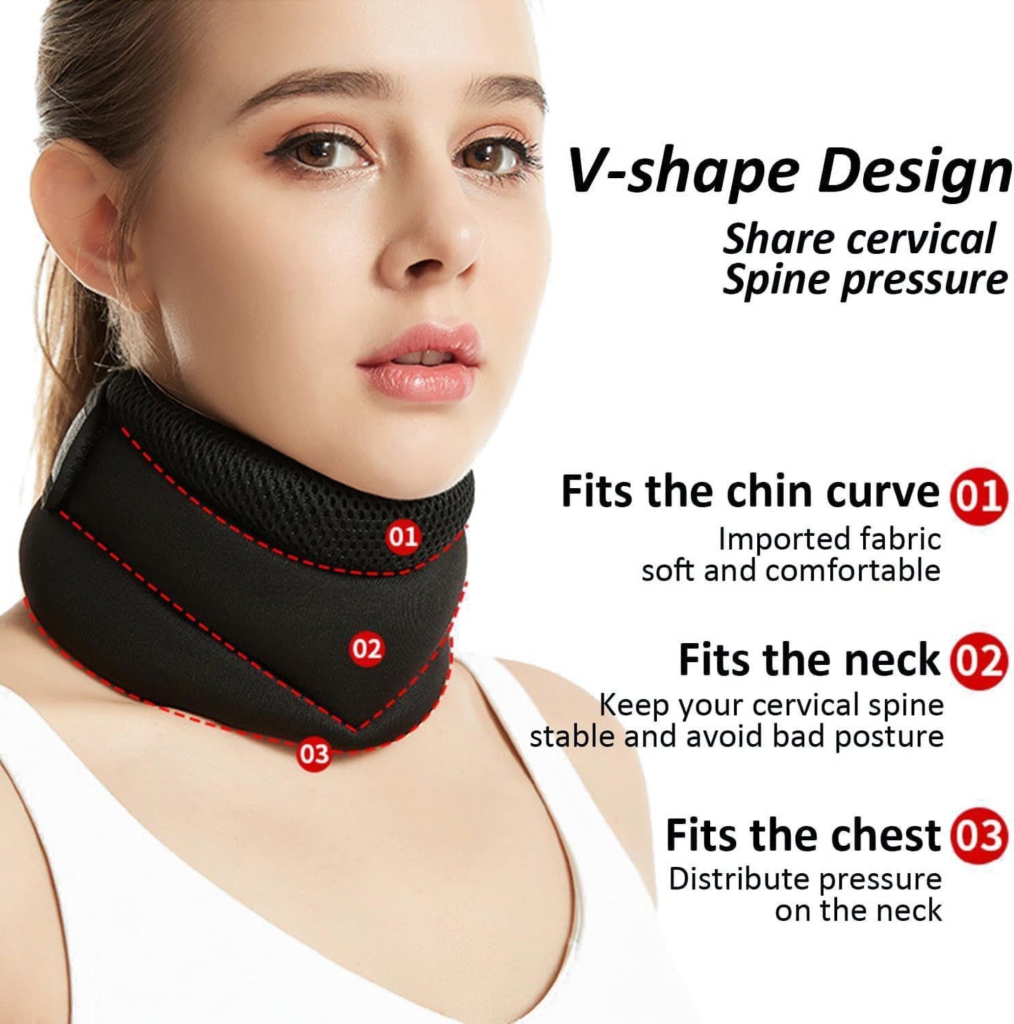Adjustable Neck Brace with V-Shape Design, Cervical Spine Support for Posture and Pain Relief