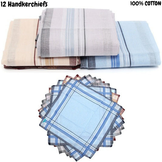 12 Pack Men's Cotton Handkerchiefs, 35 x 35 cm Pocket Square Hankies Kemu |Fashion Home Kitchen Beauty