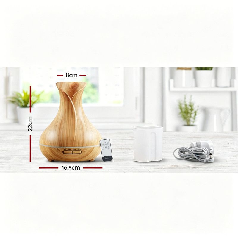 Light Wood Aroma Diffuser 400 ml, Ultrasonic Aromatherapy Humidifier