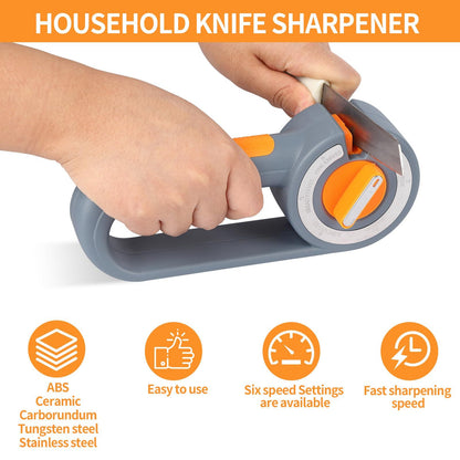6-in-1 Rotary Knife Sharpener, Adjustable Multi-Function Sharpener for Kitchen Knives and Scissors, Gray Kemu |Fashion Home Kitchen Beauty