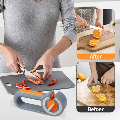 6-in-1 Rotary Knife Sharpener, Adjustable Multi-Function Sharpener for Kitchen Knives and Scissors, Gray Kemu |Fashion Home Kitchen Beauty