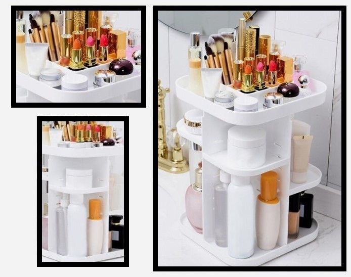 360 Rotating Makeup Organizer, Large Capacity Cosmetic Storage for Bedroom and Bathroom, White