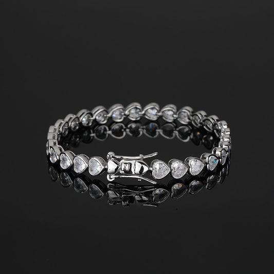 Heart Tennis Bracelet for Women with Micro-Paved Zirconia, 7 Inch Silver Bracelet Kemu |Fashion Home Kitchen Beauty