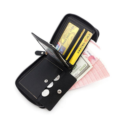 Men's Leather Wallet with Zipper and Horse Embossed Design, Multi-Card Bifold Wallet, Dark Brown Kemu |Fashion Home Kitchen Beauty