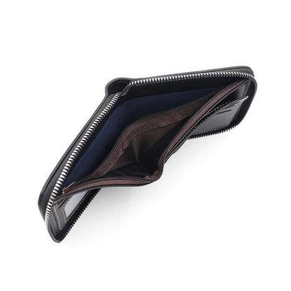 Men's Leather Wallet with Zipper and Horse Embossed Design, Multi-Card Bifold Wallet, Dark Brown Kemu |Fashion Home Kitchen Beauty