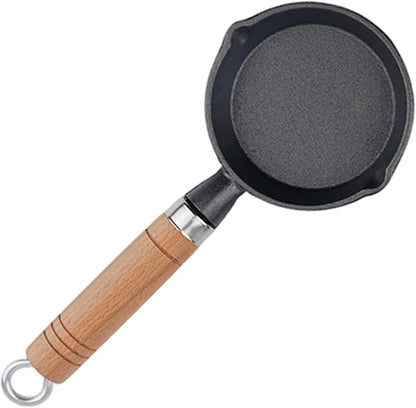 Mini Cast Iron Skillet, 4 Inch Non Stick Frying Pan with Wooden Handle for Stove Camping, Black Kemu |Fashion Home Kitchen Beauty
