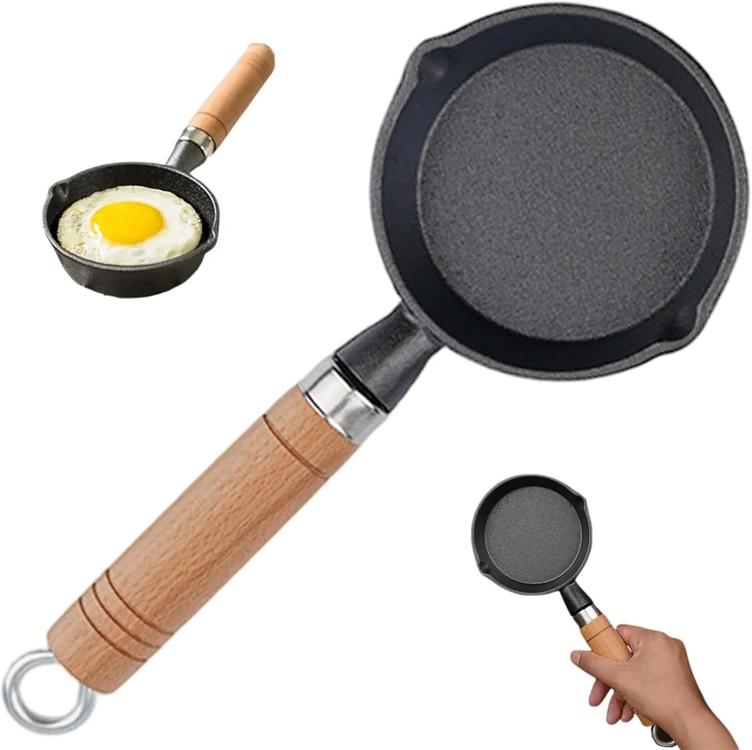 Mini Cast Iron Skillet, 4 Inch Non Stick Frying Pan with Wooden Handle for Stove Camping, Black Kemu |Fashion Home Kitchen Beauty