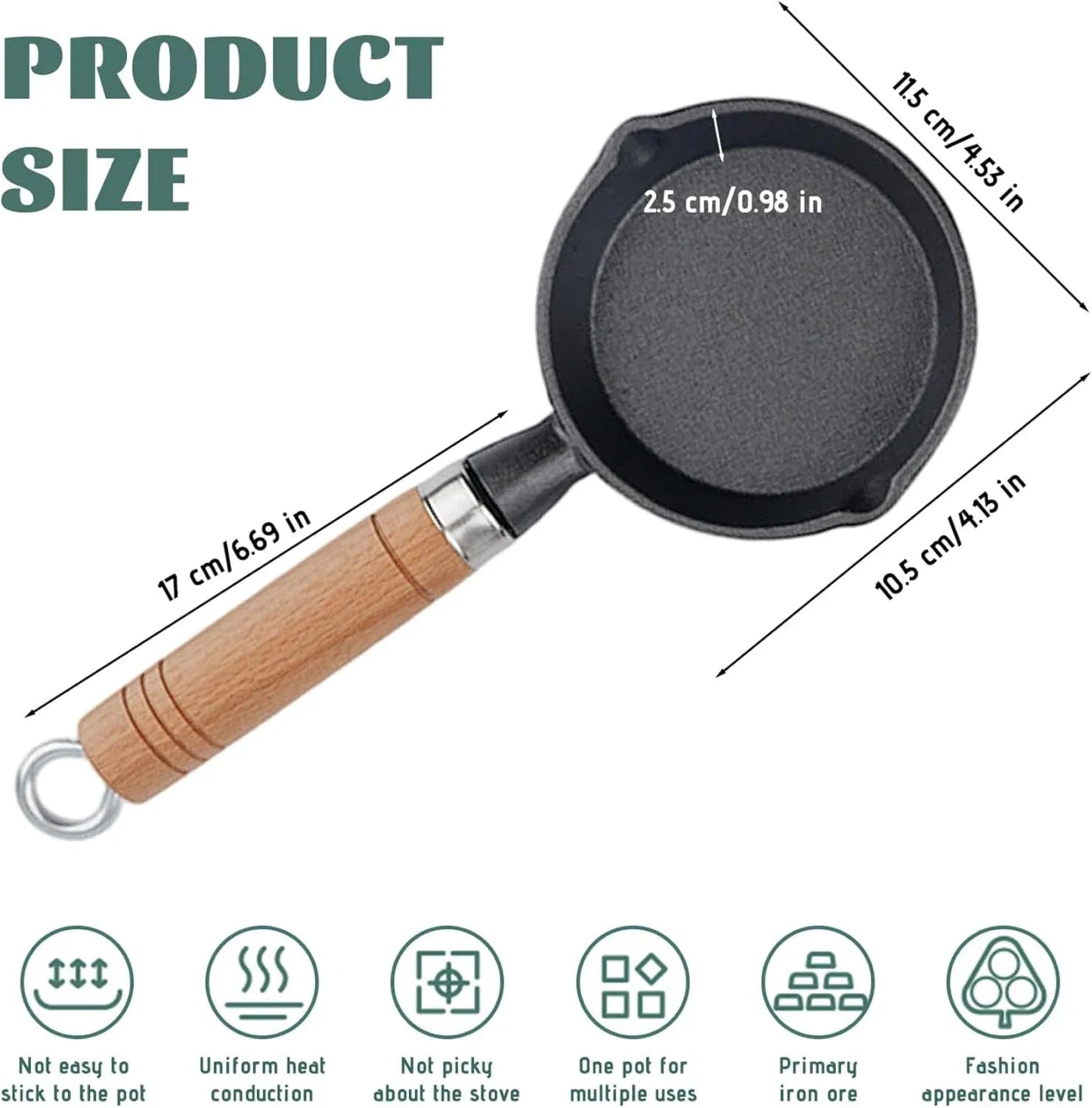 Mini Cast Iron Skillet, 4 Inch Non Stick Frying Pan with Wooden Handle for Stove Camping, Black Kemu |Fashion Home Kitchen Beauty