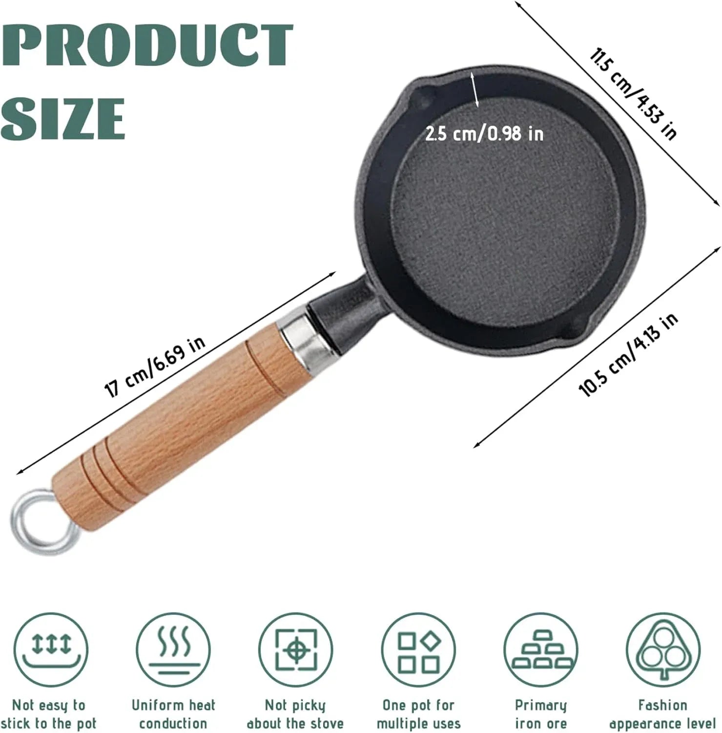 Mini Cast Iron Skillet, 4 Inch Non Stick Frying Pan with Wooden Handle for Stove Camping, Black Kemu |Fashion Home Kitchen Beauty