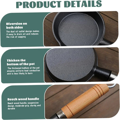 Mini Cast Iron Skillet, 4 Inch Non Stick Frying Pan with Wooden Handle for Stove Camping, Black Kemu |Fashion Home Kitchen Beauty