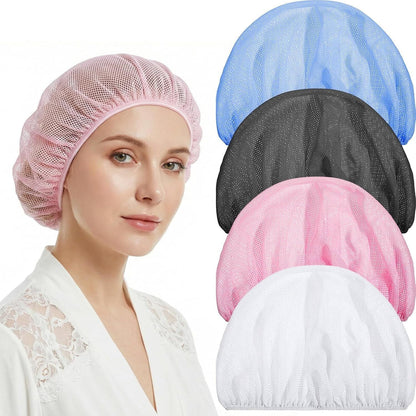 4 Pcs Mesh Sleep Bonnets for Women, Breathable Elastic Hair Nets, Pink Blue White Black Kemu |Fashion Home Kitchen Beauty