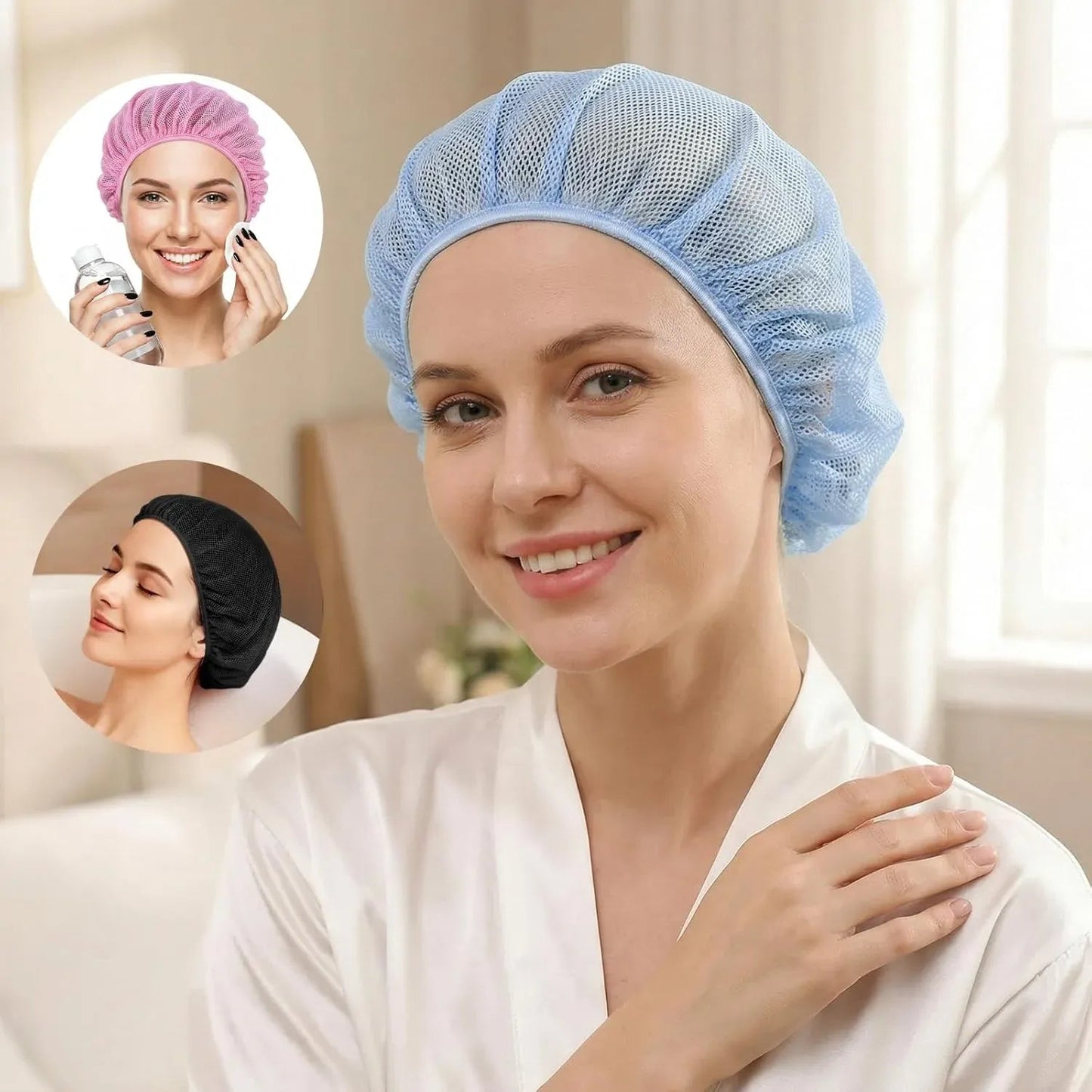 4 Pcs Mesh Sleep Bonnets for Women, Breathable Elastic Hair Nets, Pink Blue White Black Kemu |Fashion Home Kitchen Beauty