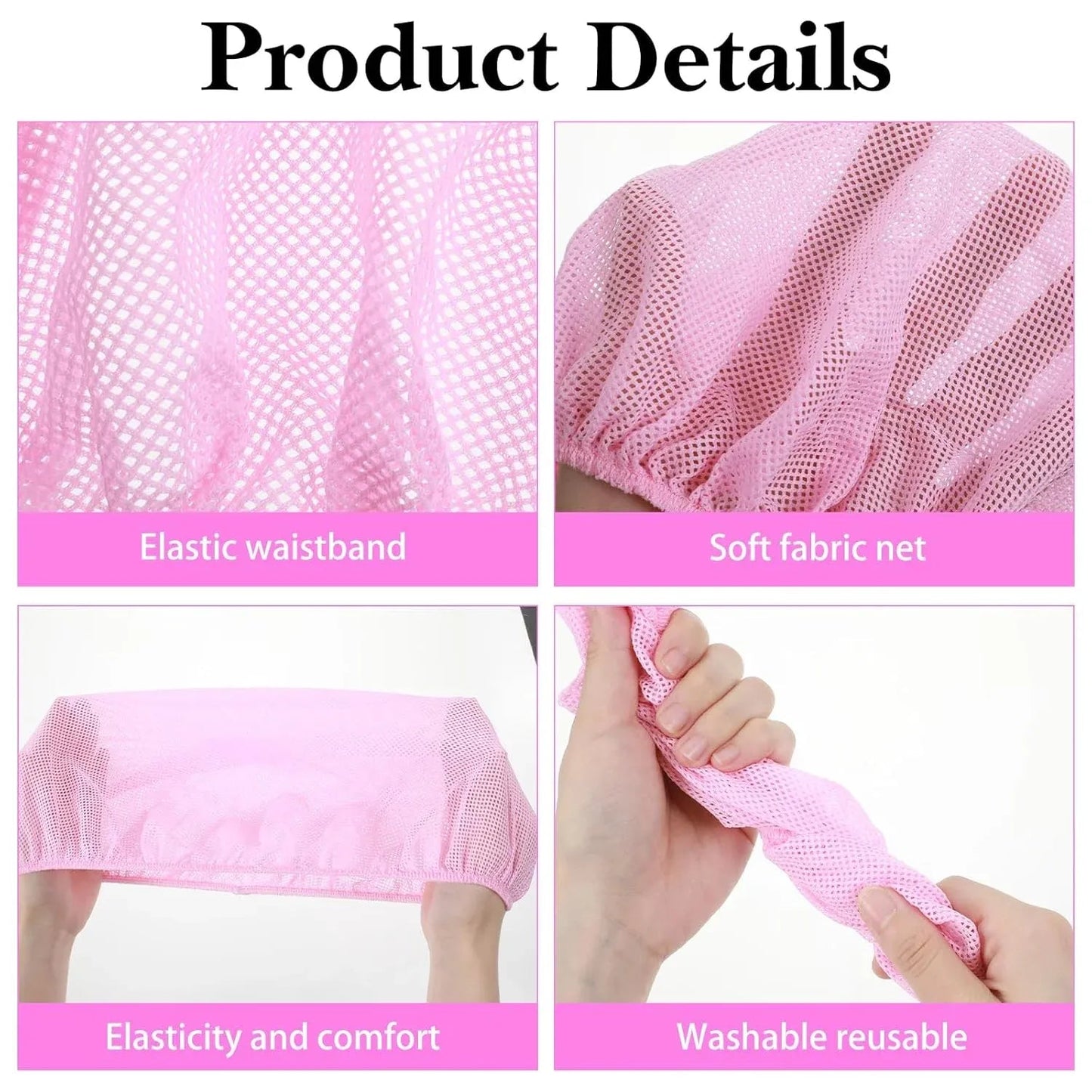 4 Pcs Mesh Sleep Bonnets for Women, Breathable Elastic Hair Nets, Pink Blue White Black Kemu |Fashion Home Kitchen Beauty
