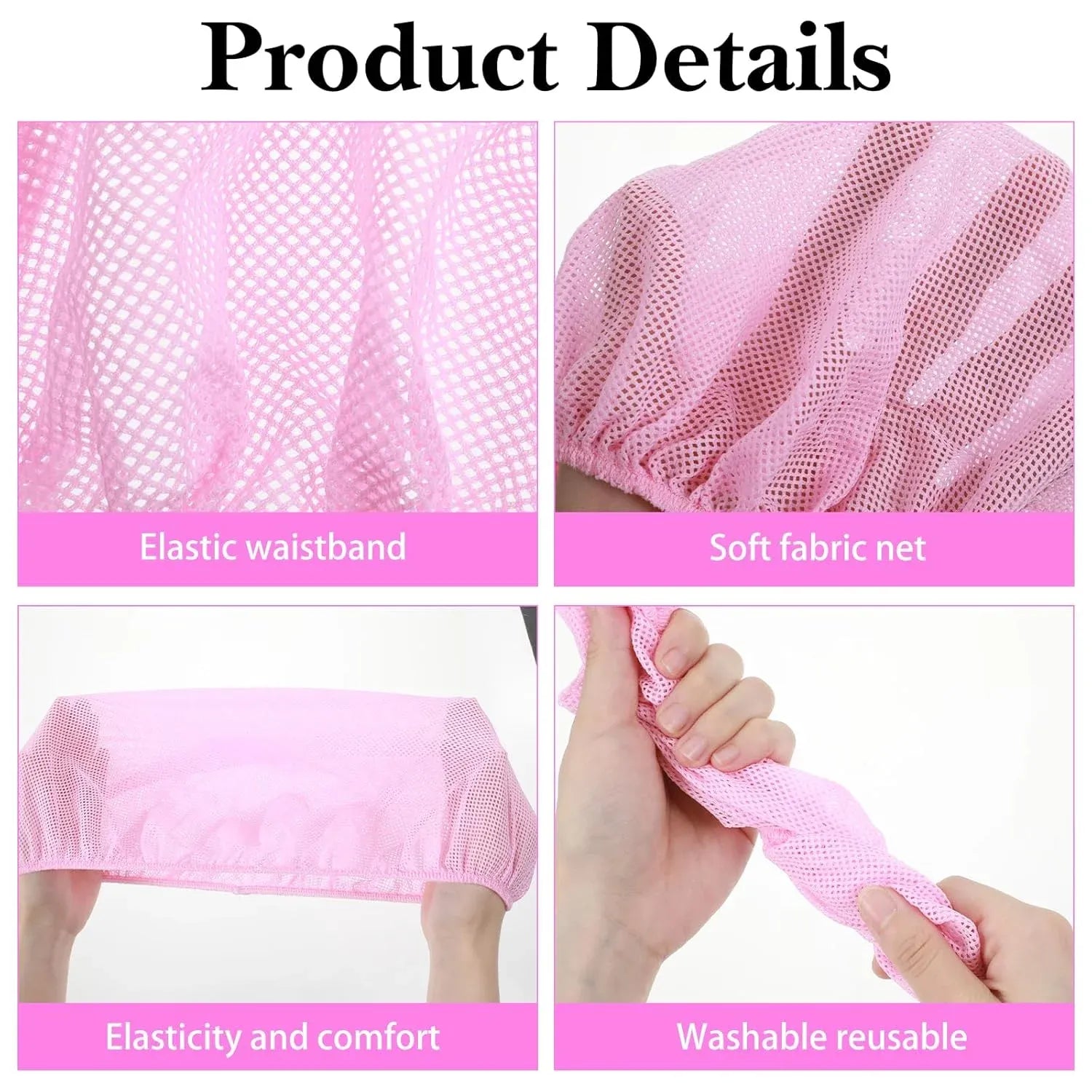 4 Pcs Mesh Sleep Bonnets for Women, Breathable Elastic Hair Nets, Pink Blue White Black Kemu |Fashion Home Kitchen Beauty