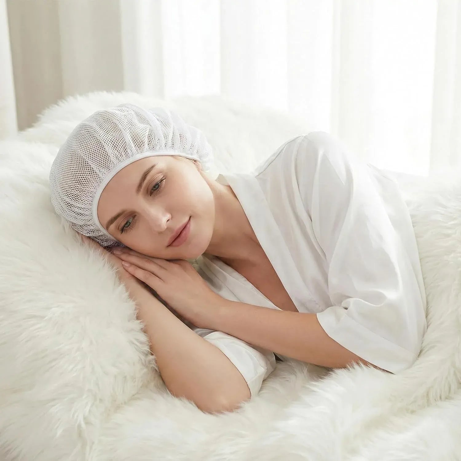4 Pcs Mesh Sleep Bonnets for Women, Breathable Elastic Hair Nets, Pink Blue White Black Kemu |Fashion Home Kitchen Beauty
