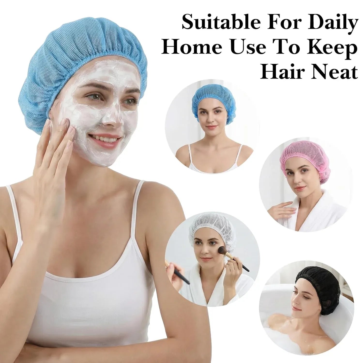 4 Pcs Mesh Sleep Bonnets for Women, Breathable Elastic Hair Nets, Pink Blue White Black Kemu |Fashion Home Kitchen Beauty