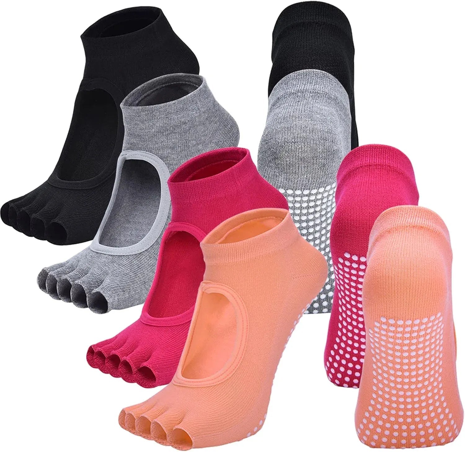 4 Pairs Women's Toeless Yoga Socks, Cotton Non Slip Grip 5 Toe Socks for Pilates Barre, One Size Kemu |Fashion Home Kitchen Beauty