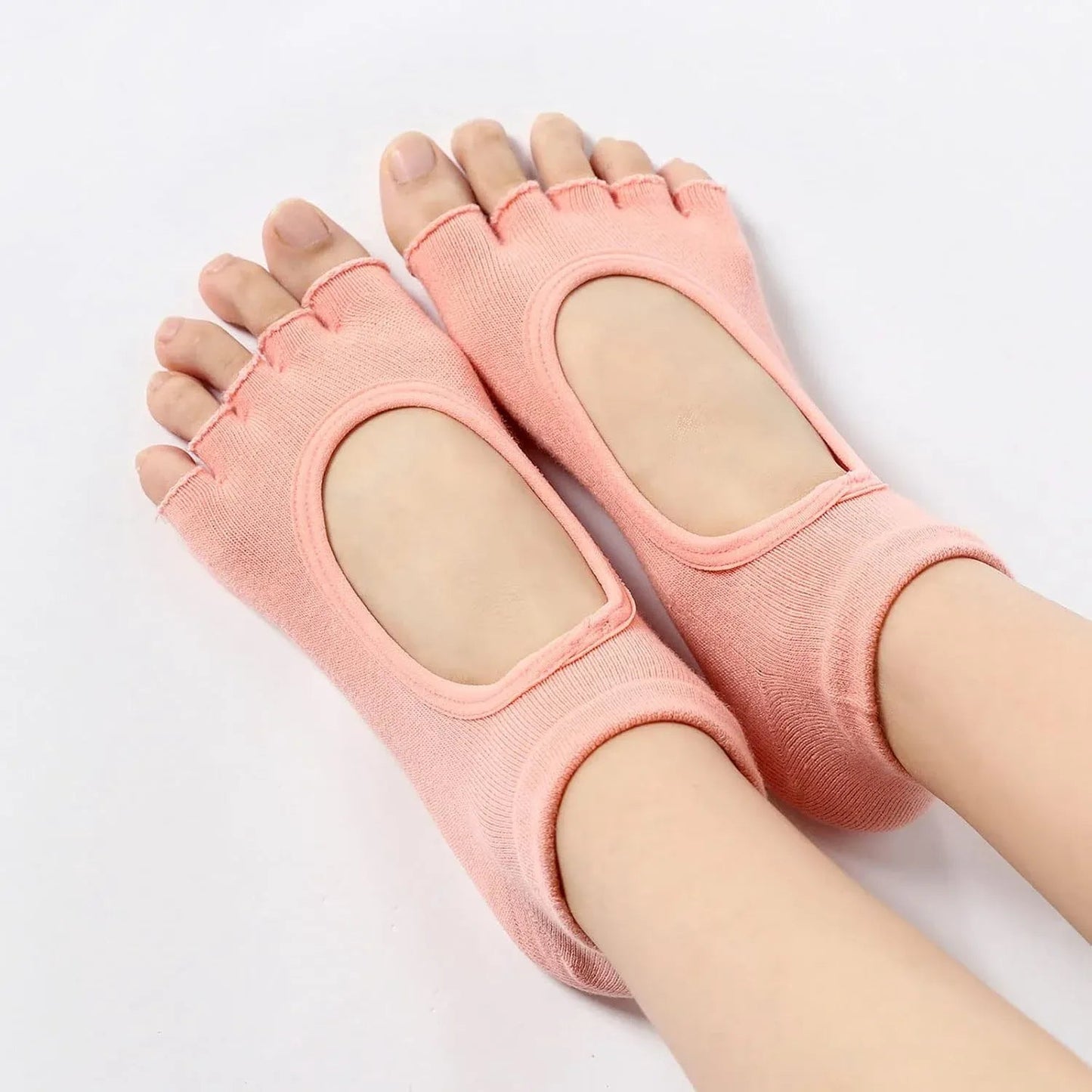 4 Pairs Women's Toeless Yoga Socks, Cotton Non Slip Grip 5 Toe Socks for Pilates Barre, One Size Kemu |Fashion Home Kitchen Beauty