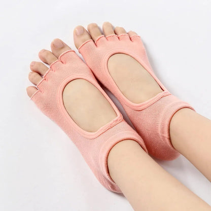 4 Pairs Women's Toeless Yoga Socks, Cotton Non Slip Grip 5 Toe Socks for Pilates Barre, One Size Kemu |Fashion Home Kitchen Beauty