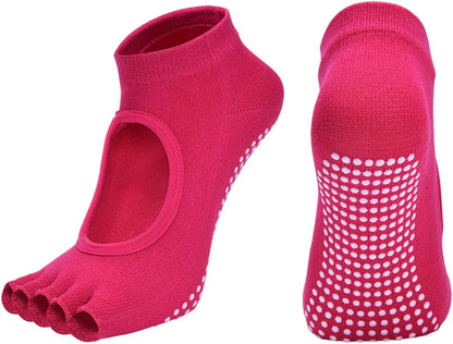 4 Pairs Women's Toeless Yoga Socks, Cotton Non Slip Grip 5 Toe Socks for Pilates Barre, One Size Kemu |Fashion Home Kitchen Beauty