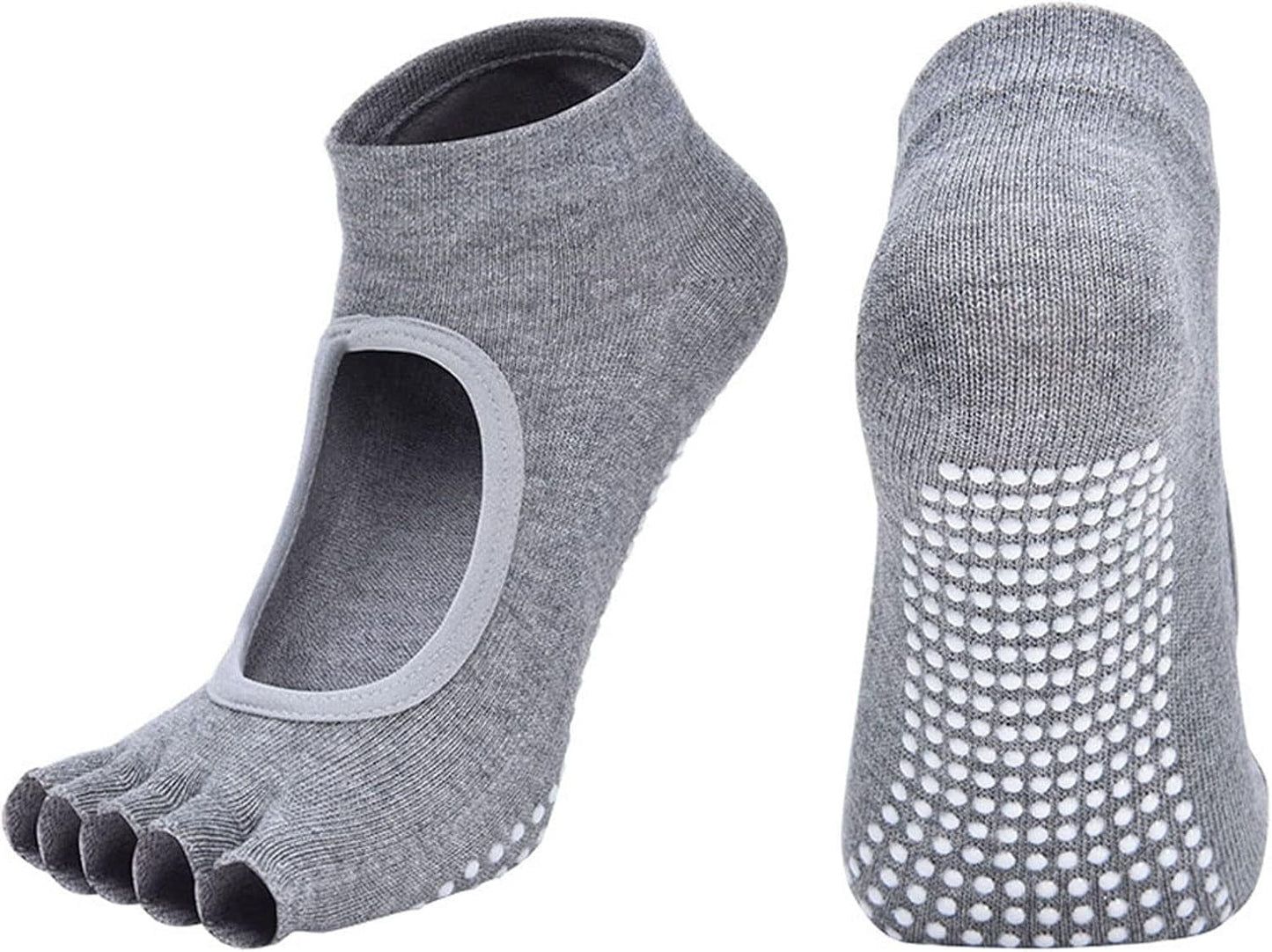 4 Pairs Women's Toeless Yoga Socks, Cotton Non Slip Grip 5 Toe Socks for Pilates Barre, One Size Kemu |Fashion Home Kitchen Beauty