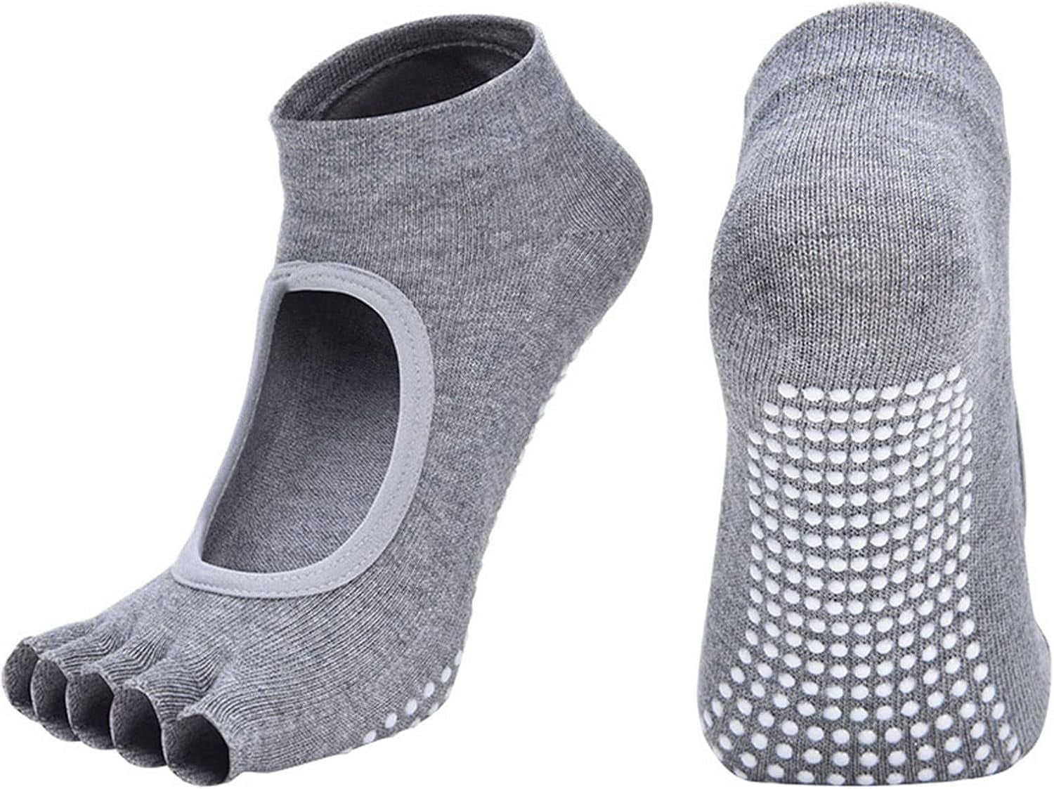 4 Pairs Women's Toeless Yoga Socks, Cotton Non Slip Grip 5 Toe Socks for Pilates Barre, One Size Kemu |Fashion Home Kitchen Beauty
