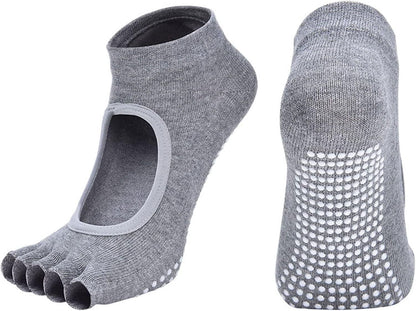 4 Pairs Women's Toeless Yoga Socks, Cotton Non Slip Grip 5 Toe Socks for Pilates Barre, One Size Kemu |Fashion Home Kitchen Beauty