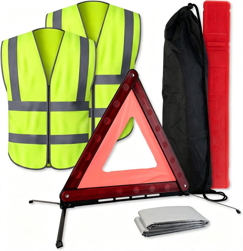 4-Piece Car Emergency Safety Kit with 2 Reflective Vests, Warning Triangle and Emergency Blanket Kemu |Fashion Home Kitchen Beauty