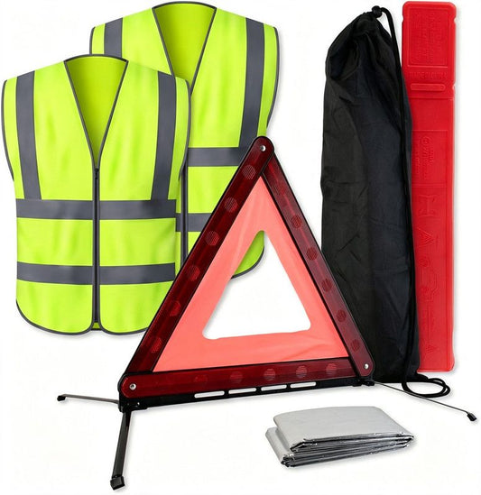 4-Piece Car Emergency Safety Kit with 2 Reflective Vests, Warning Triangle and Emergency Blanket Kemu |Fashion Home Kitchen Beauty