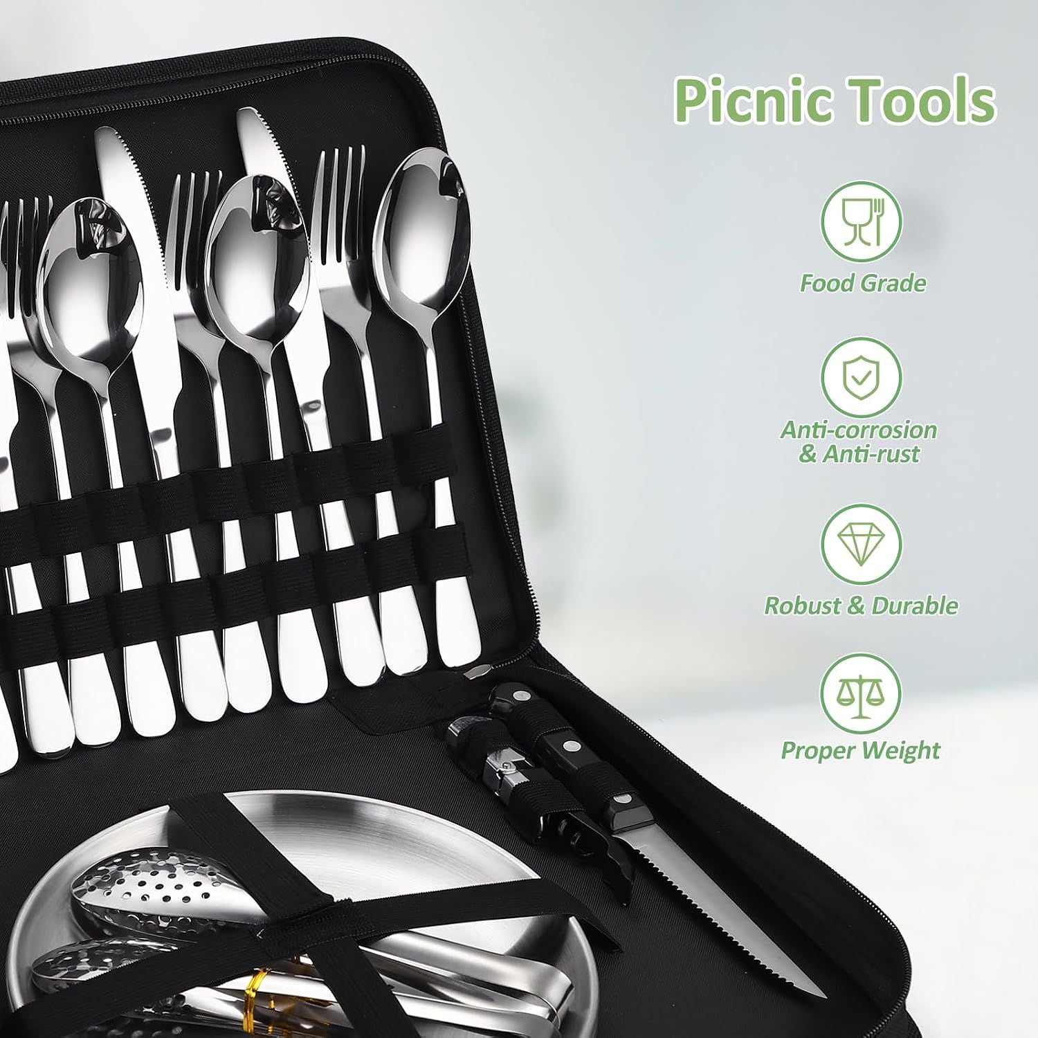20Pcs Portable Camping Cutlery Set, Stainless Steel Picnic Utensils with Plates and Bottle Opener, Portable Cooking Utensils for 2, for Camping, Picnic, Outdoor Hiking Kemu |Fashion Home Kitchen Beauty