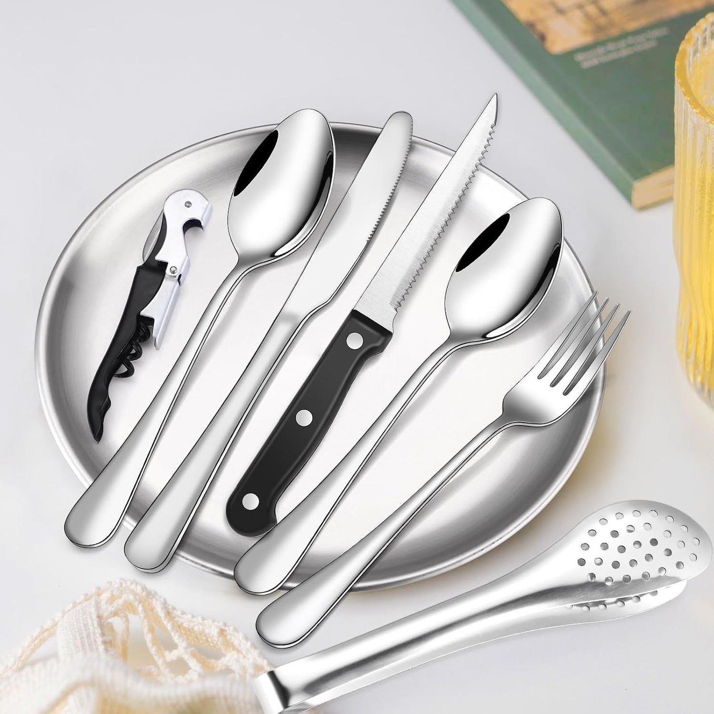 20Pcs Portable Camping Cutlery Set, Stainless Steel Picnic Utensils with Plates and Bottle Opener, Portable Cooking Utensils for 2, for Camping, Picnic, Outdoor Hiking Kemu |Fashion Home Kitchen Beauty