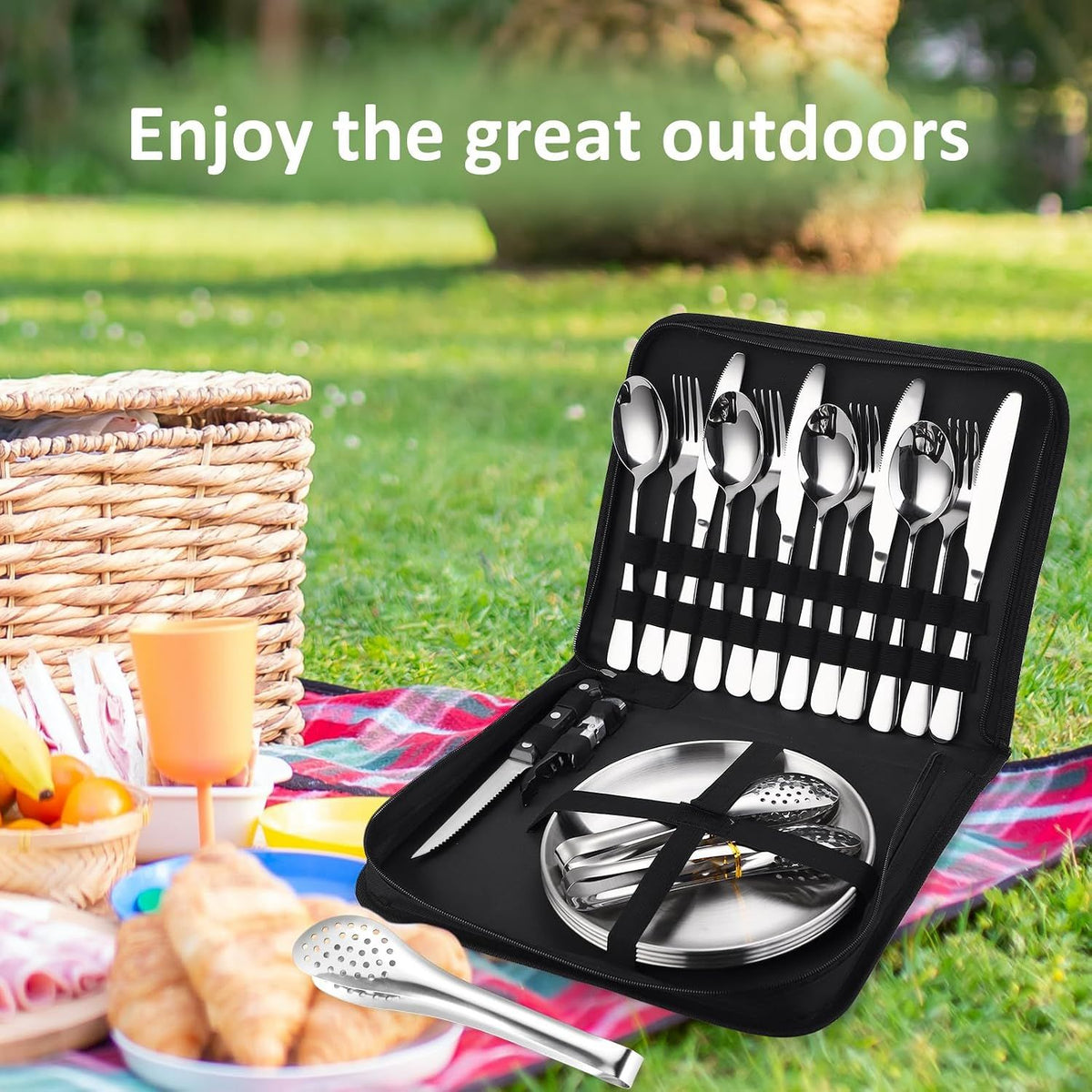 20Pcs Portable Camping Cutlery Set, Stainless Steel Picnic Utensils with Plates and Bottle Opener, Portable Cooking Utensils for 2, for Camping, Picnic, Outdoor Hiking Kemu |Fashion Home Kitchen Beauty