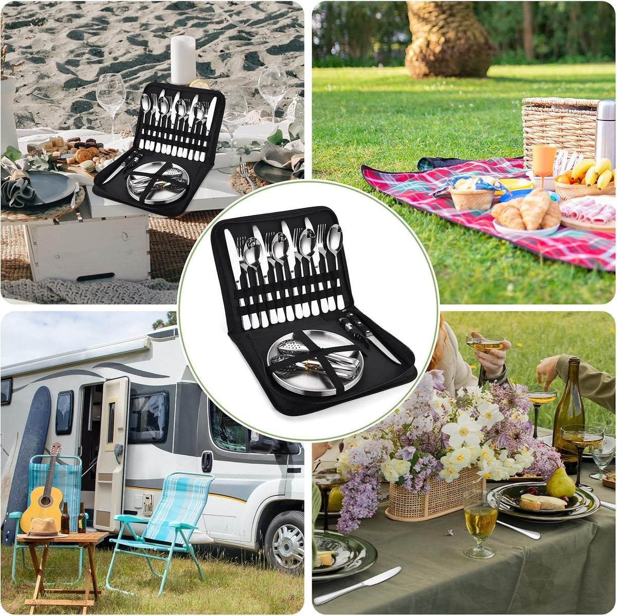 20Pcs Portable Camping Cutlery Set, Stainless Steel Picnic Utensils with Plates and Bottle Opener, Portable Cooking Utensils for 2, for Camping, Picnic, Outdoor Hiking Kemu |Fashion Home Kitchen Beauty