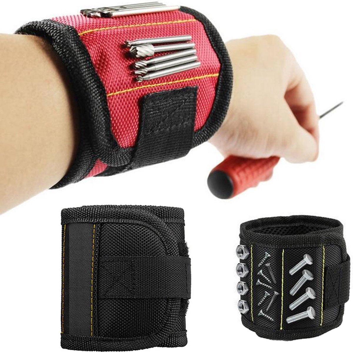 Magnetic Bracelet With 3 Magnetic Pockets | Wrist Tool Belt | Screw Wristband | DIY Bracelet | One Size | Black Kemu |Fashion Home Kitchen Beauty