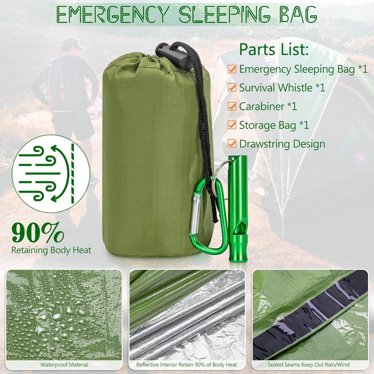 Emergency Sleeping Bag - 2 Pieces - Emergency Blanket - Waterproof Survival Blanket - 210*90cm - PE - Rescue Blanket - Insulation Blanket - Survival Sleeping Bag - Emergency Sleeping Bag - Emergency Tent - Emergency Tent - Outdoors/Walking/Camping/Hiking Kemu |Fashion Home Kitchen Beauty