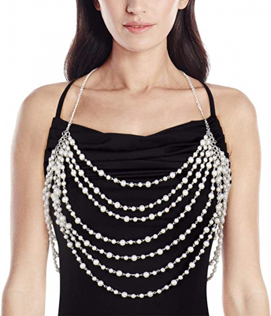 Pearl Body Chain for Women, Gold Multi-layer Necklace for Backless Dresses and Bikinis, Bridal Jewelry Kemu |Fashion Home Kitchen Beauty