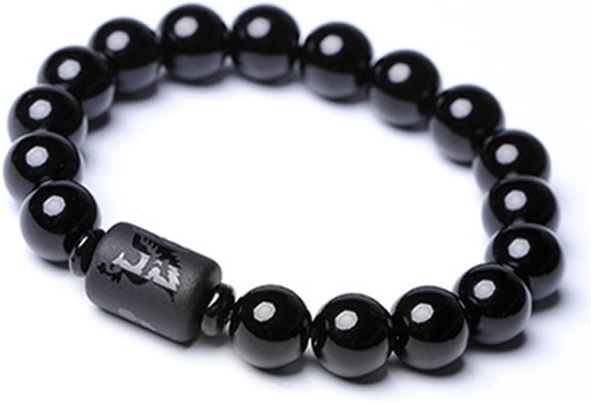 Natural Obsidian Stone Bead Bracelet Couple Men 10mm and Women 8mm Dragon and Phoenix Totem Jewelry (Phoenix) Kemu |Fashion Home Kitchen Beauty