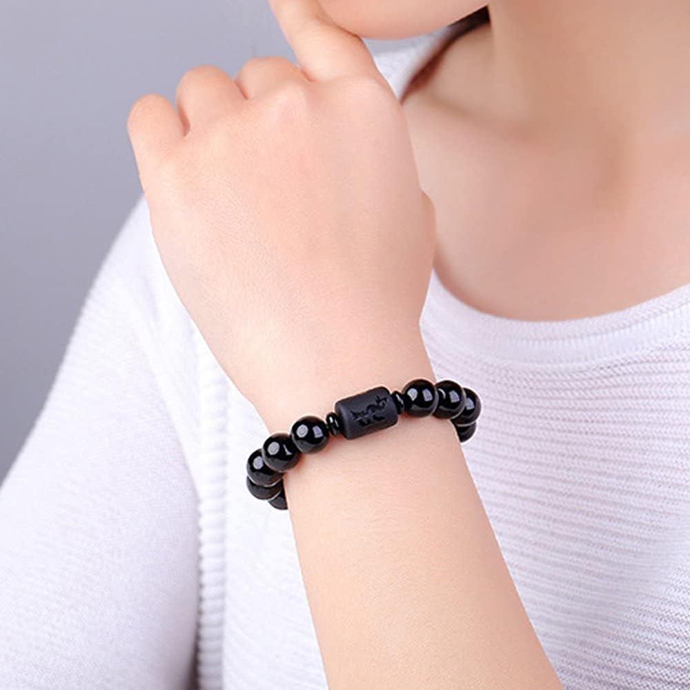 Natural Obsidian Stone Bead Bracelet Couple Men 10mm and Women 8mm Dragon and Phoenix Totem Jewelry (Phoenix) Kemu |Fashion Home Kitchen Beauty