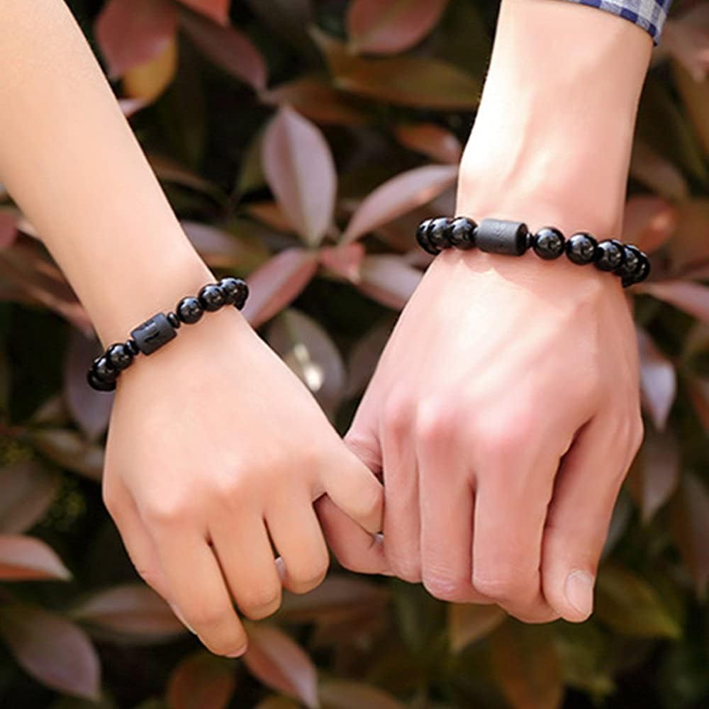 Natural Obsidian Stone Bead Bracelet Couple Men 10mm and Women 8mm Dragon and Phoenix Totem Jewelry (Phoenix) Kemu |Fashion Home Kitchen Beauty