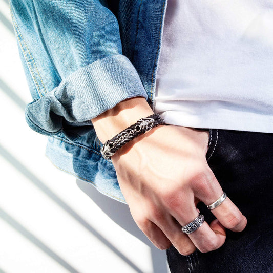 Mens Leather Bracelet with Stainless Steel Clasp Multi-Layer Braided Leather Mens Bracelet Kemu |Fashion Home Kitchen Beauty