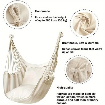 Hanging Chair - Portable Hammock - Comfortable Patio Chair - Suitable for Indoor and Outdoor Use - Maximum Load Capacity 100kg（White, without cushion）